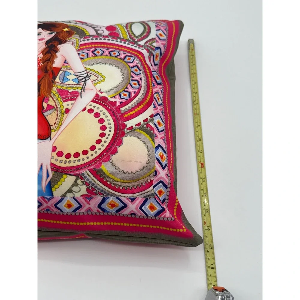 Nicole Lee Fashion Girl Mandala Graphic Throw Pillow Cover Pink Olive 17.5x17.5